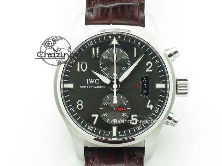 MIROTIME 0503 Pilot Chrono SS AZF 1:1 Best Edition Black Dial Orange Markers on Brown Leather Strap A EasyCare 7065